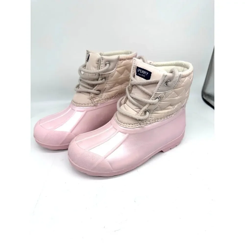 Sperry Port Duck Boots Blush Pink Quilted High Top Waterproof Winter Girls 12